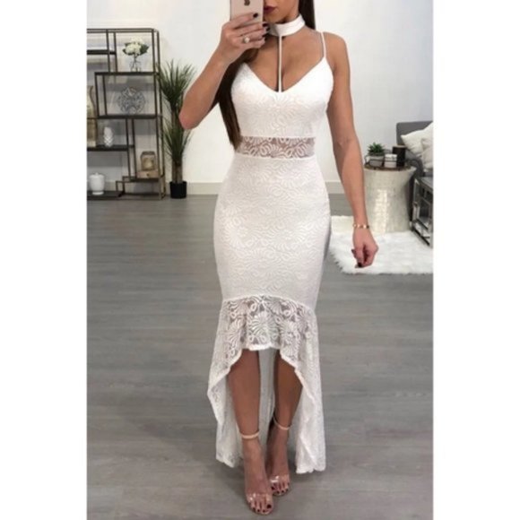 MODA ME COUTURE Dresses & Skirts - Floral Lace Choker High Low Maxi Dress